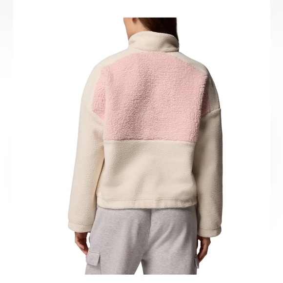 Columbia Women’s XXL Sherpa Fleece Half-Zip Pullover Pink Cream Relax Fit - Picture 4 of 12